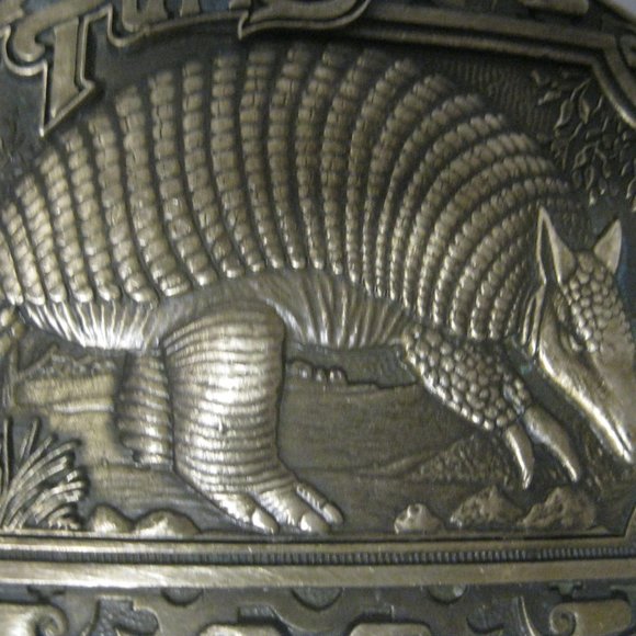 Rare  Brass Belt Buckle Texas Turkey Armadillo Vtg - Picture 2 of 5